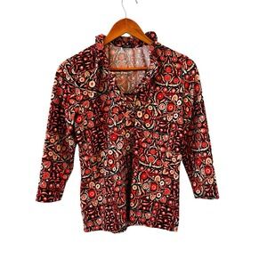 J. McLaughlin Durham Ruffle Neck Top Womens M Catalina Cloth Preppy Floral